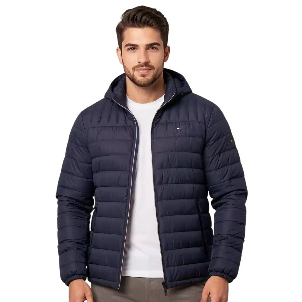 Tommy Hilfiger Mens Navy Blue Packable Puffer Jacket Lightweight Quilted XL NWT